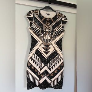 Express Geometric Black and Gold Dress